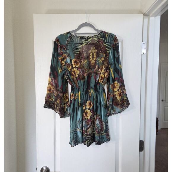 Mushka by Sienna Rose Green Embroidered Sheer Blouse Top Fairycore, Size Medium - Picture 10 of 14